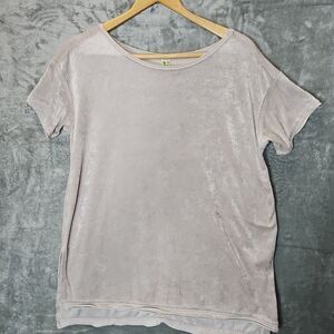 Green Tea Women's Top Med Beige Soft Velour short sleeve